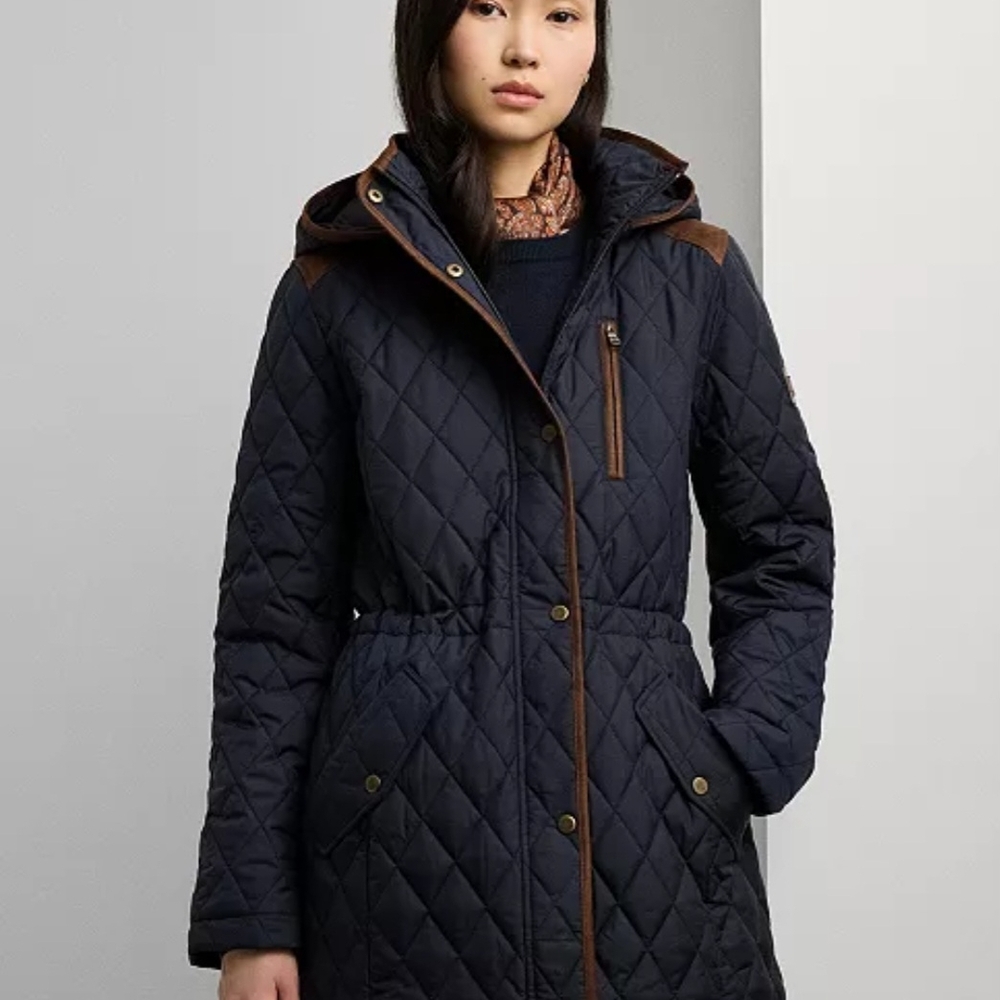 Ralph Lauren Navy and Brown Quilted Puffer Coat